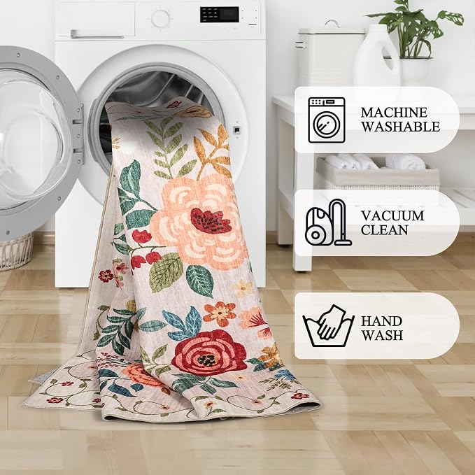 DUKINO 3x12 Washable Runner Rug, Non Slip Soft Floral Hallway Runner Rug