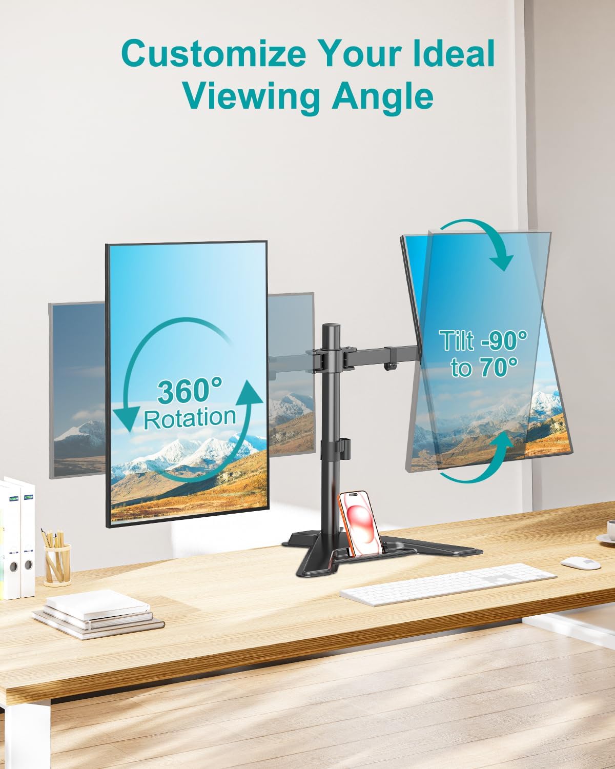 MOUNT PRO Dual Monitor Stand, Free-Standing Full Motion Monitor Desk Mount Fits 2 Screens up to 27 inches,17.6lbs with Height Adjustable, Swivel, Tilt, Rotation, VESA 75x75 100x100, Black
