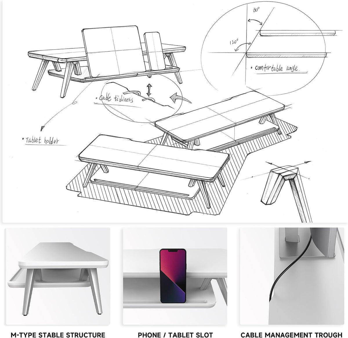 Fenge Monitor Stand Riser, Wooden Desk Shelf with 2-Tier Storage