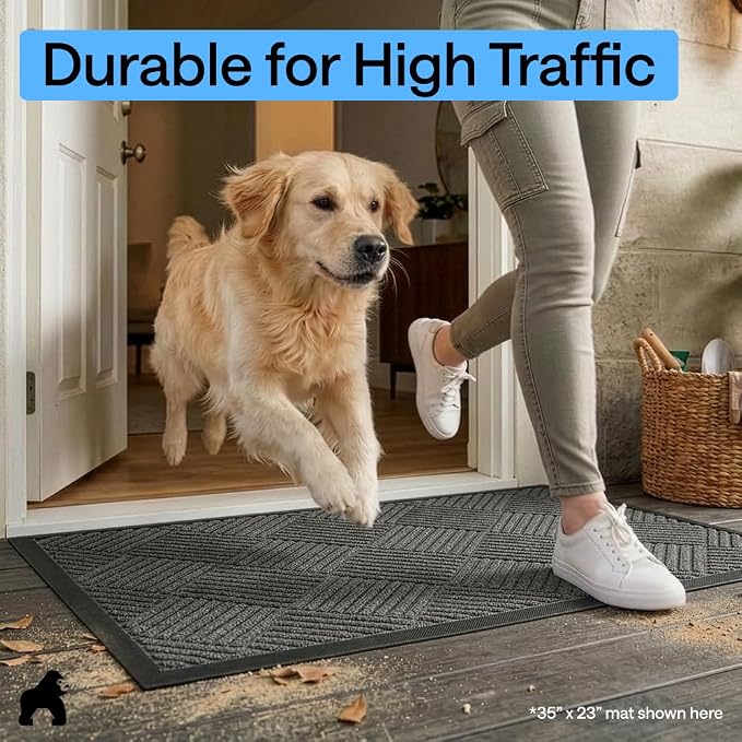 GORILLA GRIP 100% Waterproof All-Season WeatherMAX Doormat, US Designed Natural