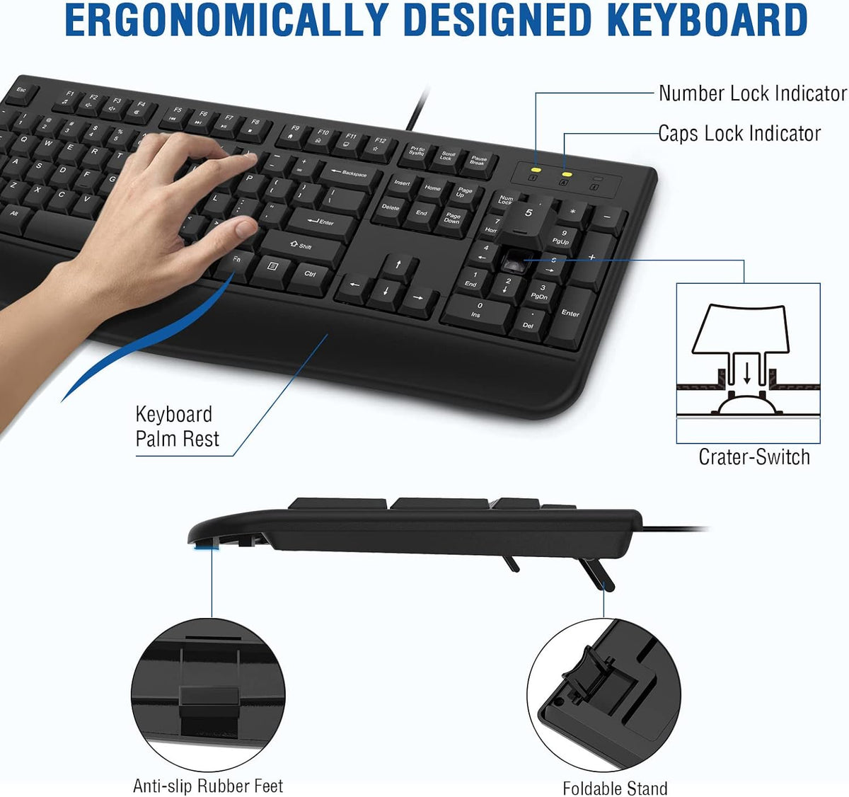 EDJO Wired Keyboard and Mouse Combo,Ergonomic with Palm Rest(2 Pack)