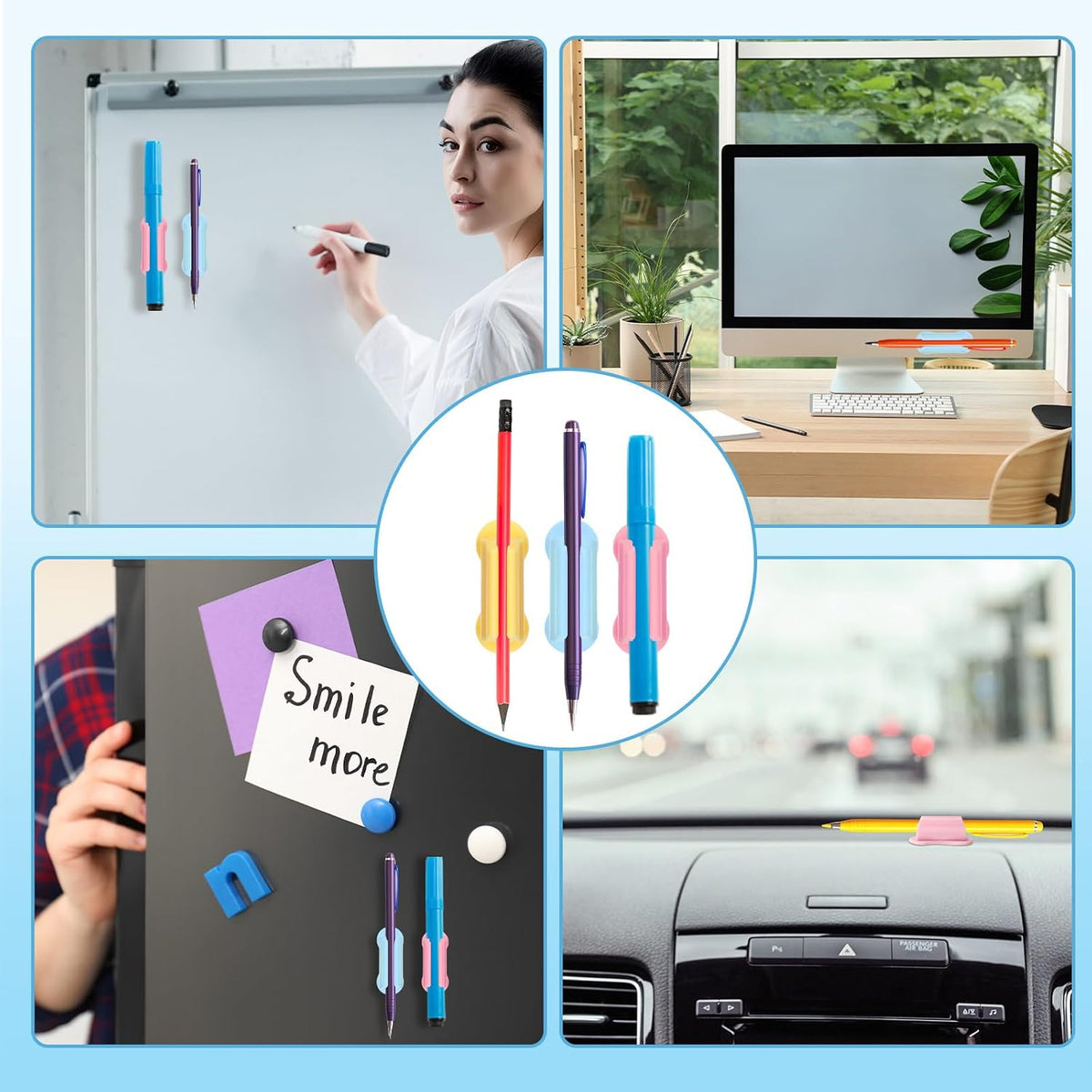 Sherr 48 Pack Adhesive Silicone Pencil Holders Bulk for Desk,Wave,Colorful