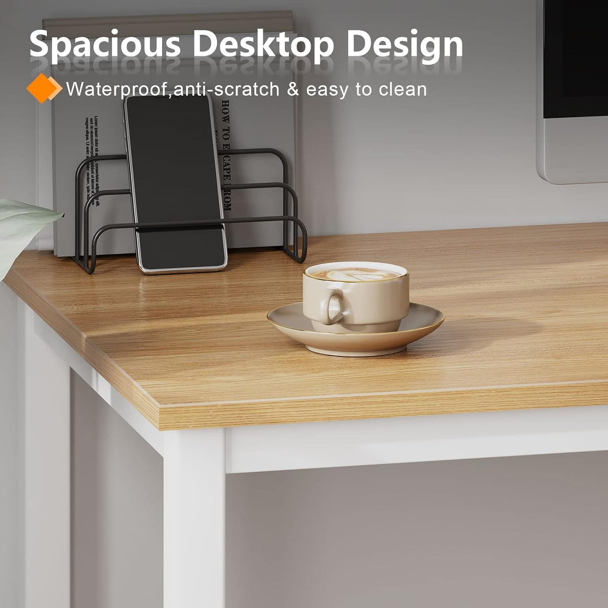 Need Small Teak Computer Desk, 39.4 Inch Sturdy Writing Desk, Compact