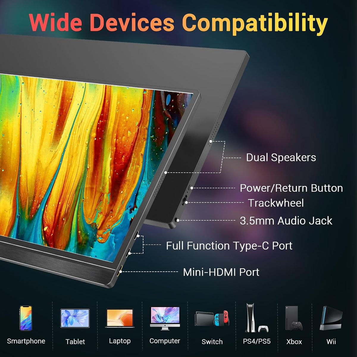 KYY Portable Monitor 15.6'' FHD 1080P USB C HDMI Gaming Monitor