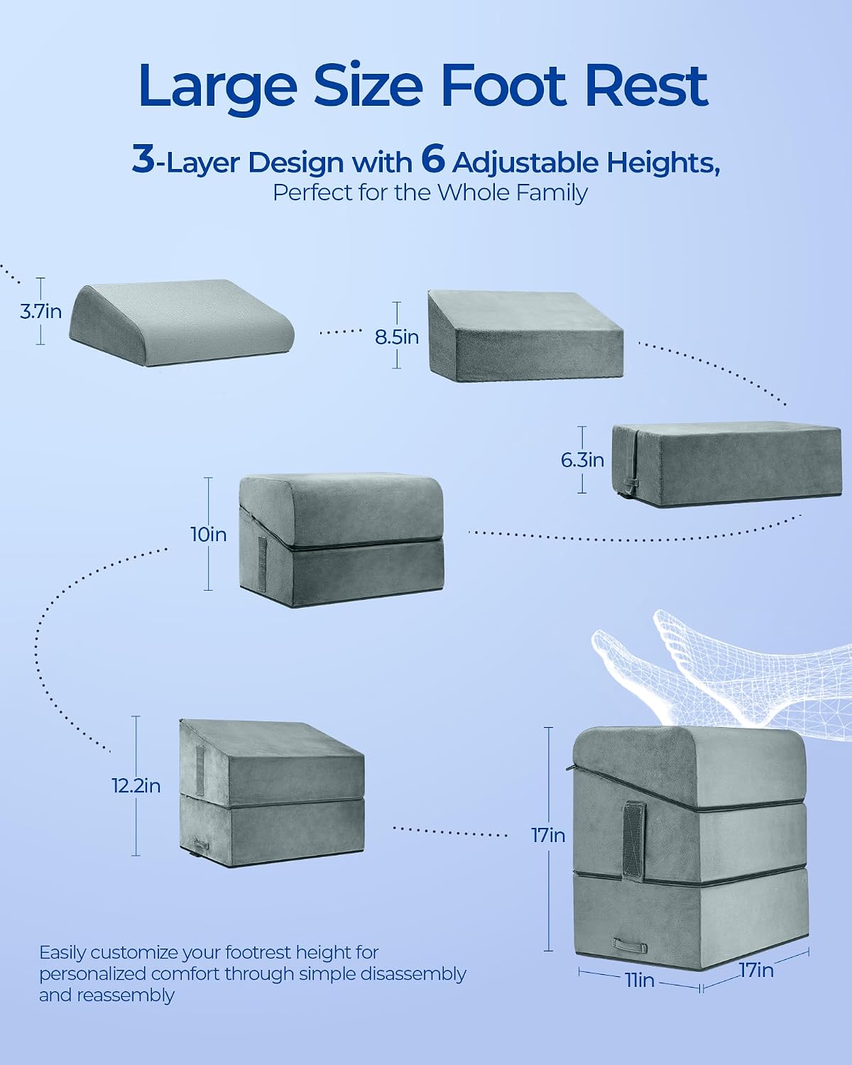 Kayfia Adjustable Heights Foot Rest for Under Desk at Work, Grey