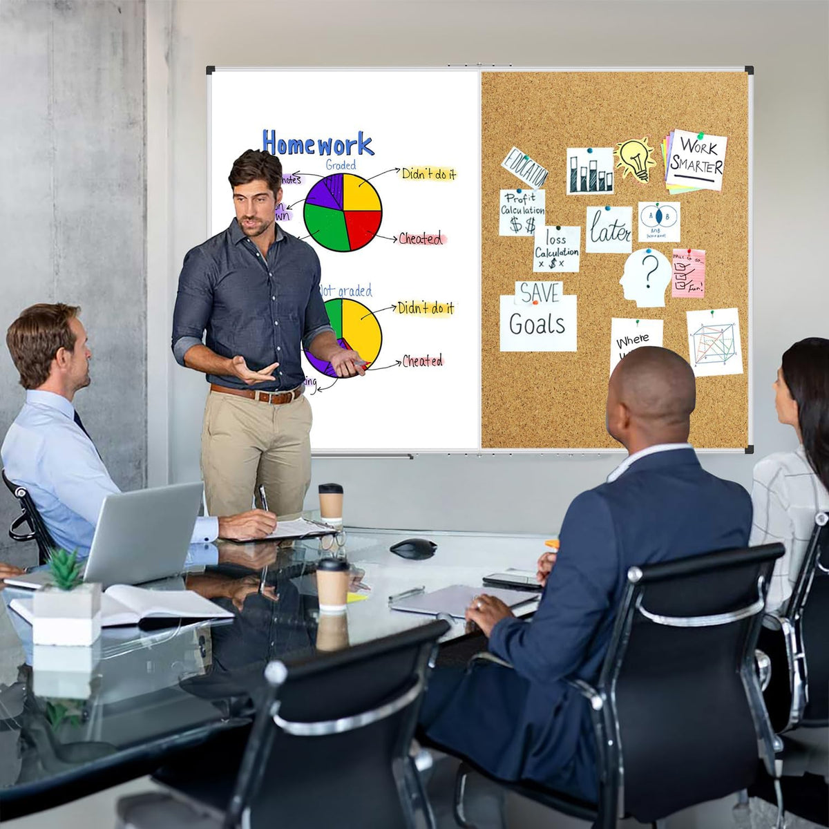 XBoard Magnetic White Board Bulletin Corkboard Combination 60 x 40 Inch