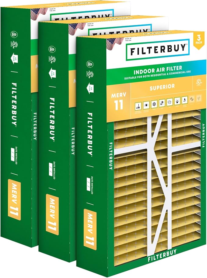 Filterbuy 16x25x5 Air Filter MERV 11 Superior Pet & Allergy Defense, Pleated