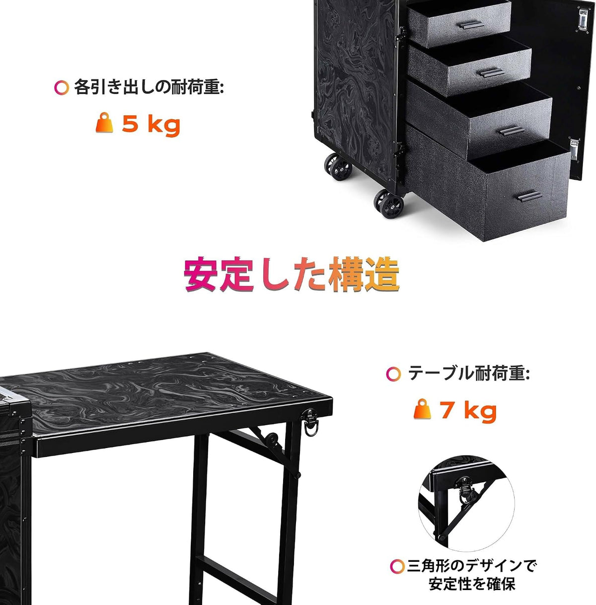 BYOOTIQUE Portable Manicure Table Foldable Nail Tech Desk w/4 Drawer