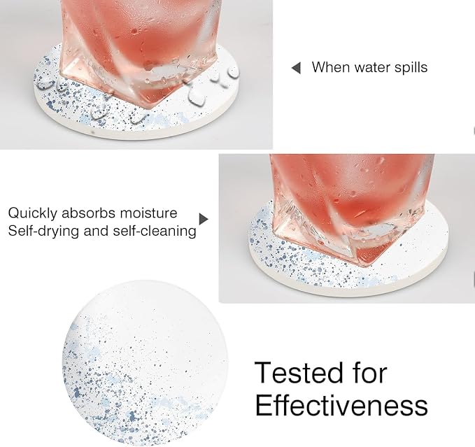 Drink Stone Coasters Set of 2 -Round Marble Style Desk Coasters
