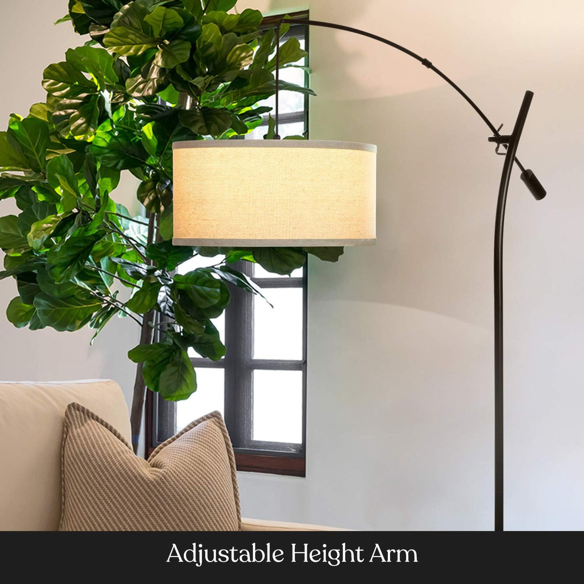Brightech Grayson LED Arc Floor Lamp for Office & Living Room, Adjustable Arm Lamp in Industrial Style for Bedroom Reading - Black