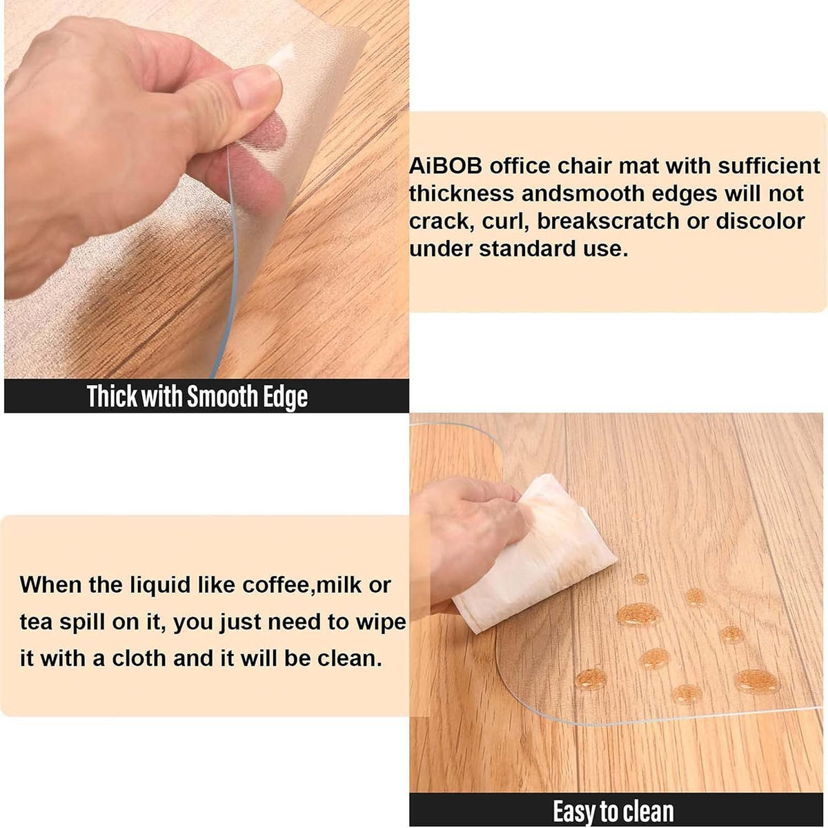 AiBOB Office Chair Mat for Hardwood Floor, 36" x 48" Clear Floor Protector