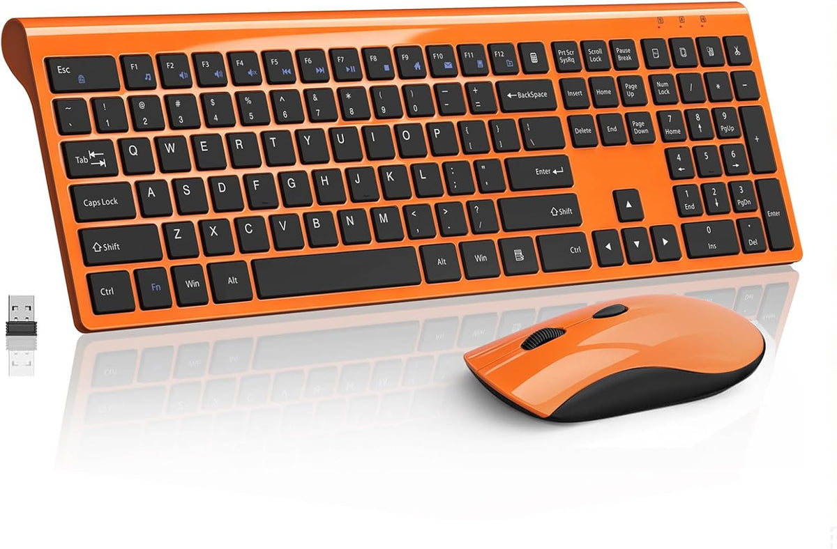 Slim Silent Full Size Wireless Keyboard Mouse Combo Orange