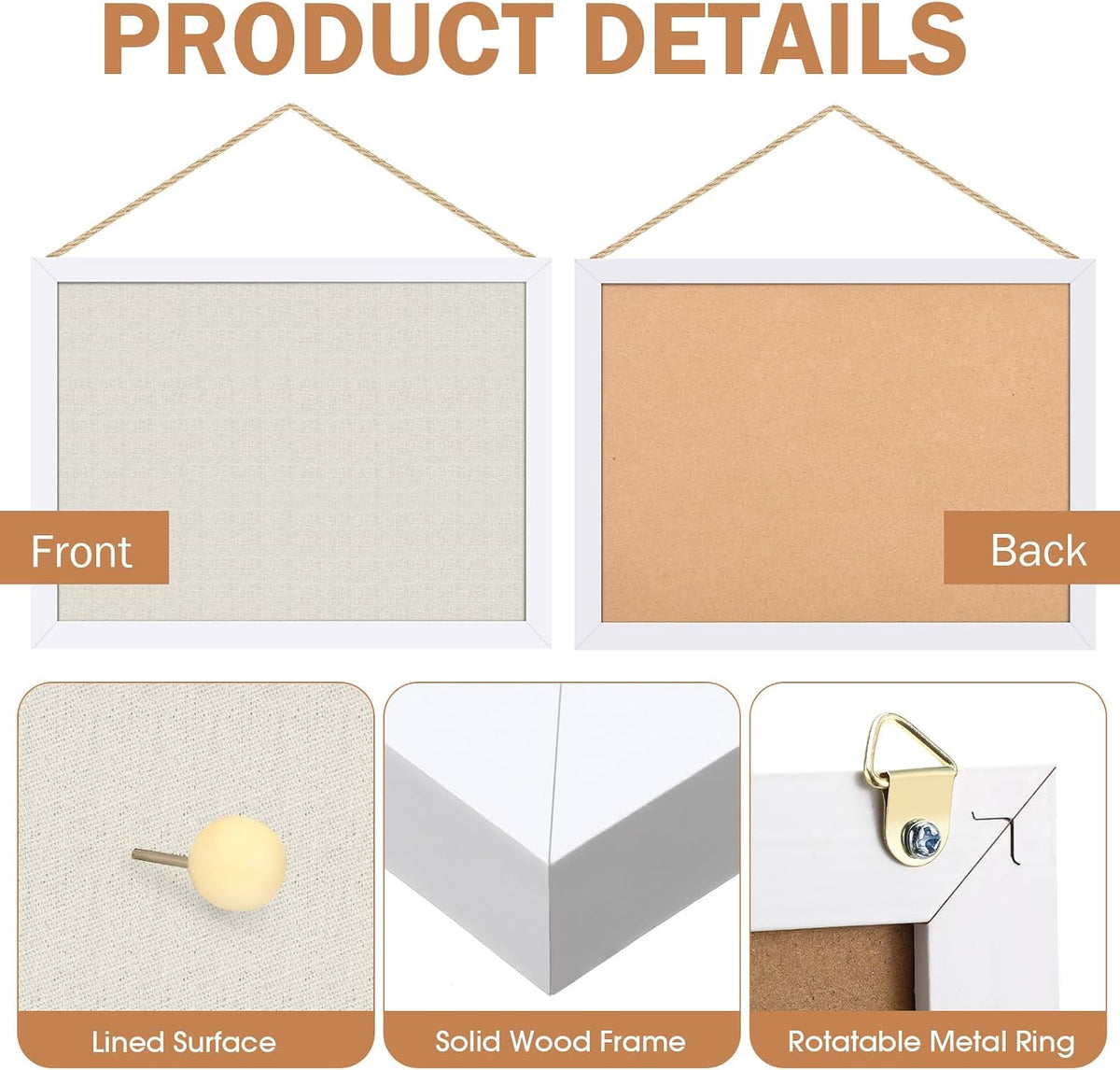Teling Wood Bulletin Boards with Linen 12''x 16'' Cork Board for Walls with 90 Pushpin Decorative Wood Framed Display for School Office Home Decor