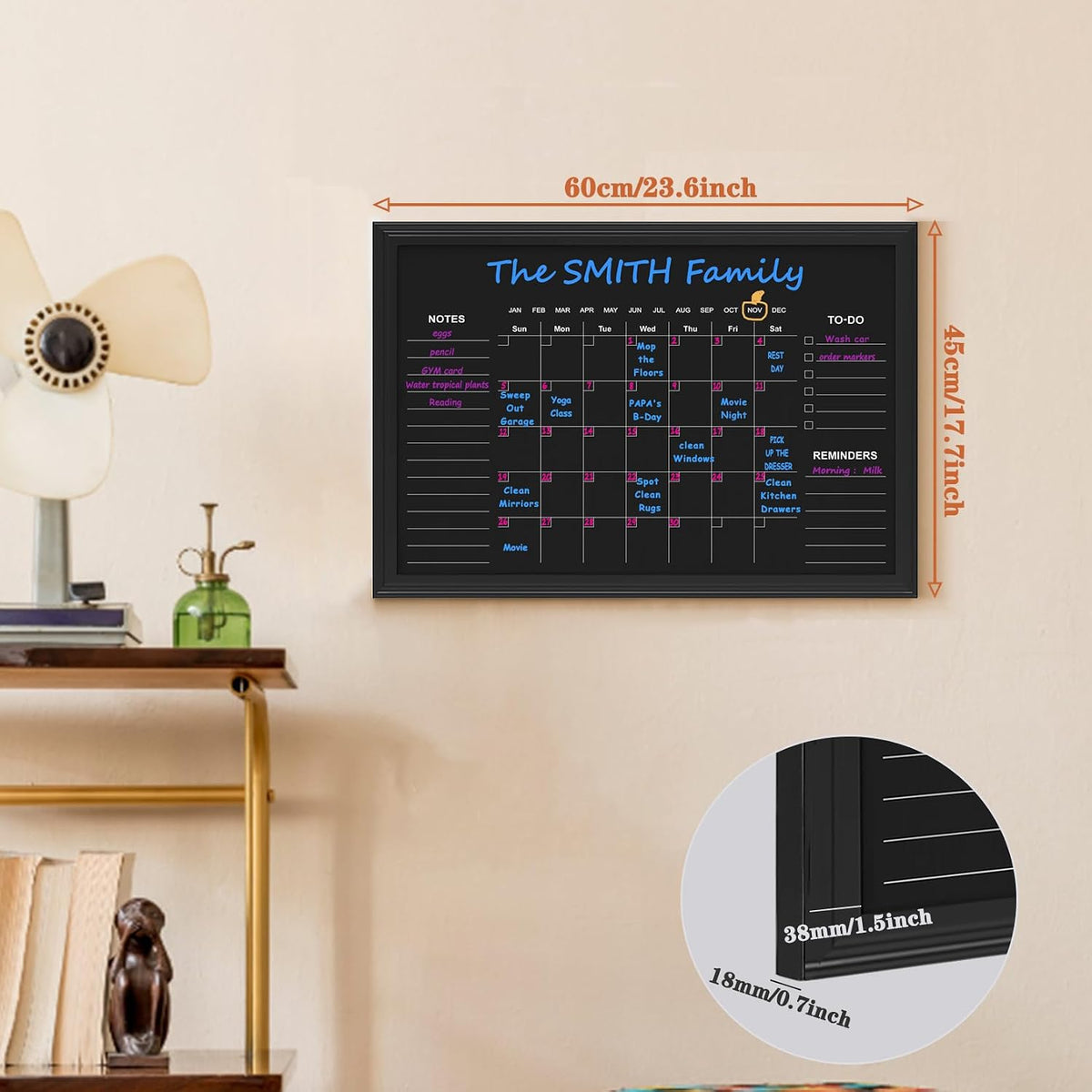 Large Magnetic Chalkboard Calendar,17.7" × 23.6" Family Planner Chalk Board