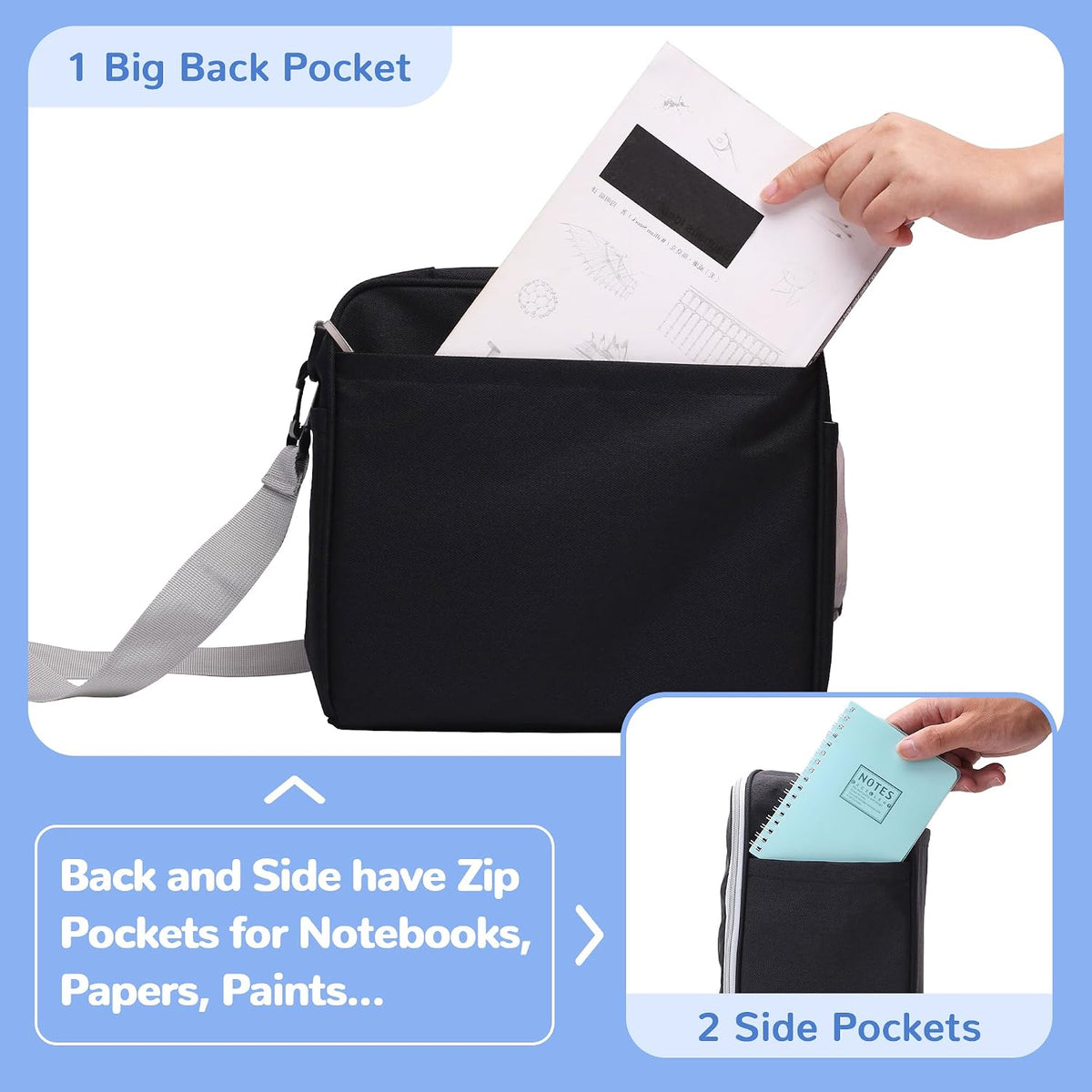 Togood Marker Organizer Bag - Large Storage Crossbody Tote for Marker Pens 130PCS+, Portable Art Supplies Case for Pens, Pencils, Books. Black