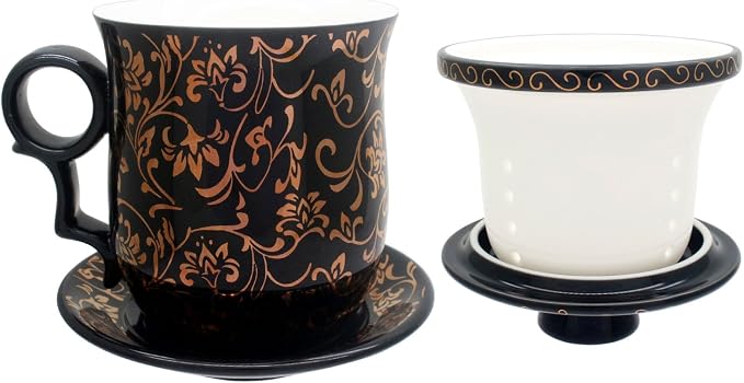 Porcelain Tea Cup with Infuser Lid and Saucer Sets