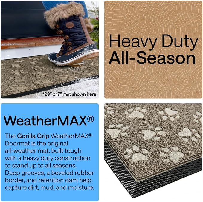 GORILLA GRIP 100% Waterproof All-Season WeatherMAX Doormat 35x23, US Designed