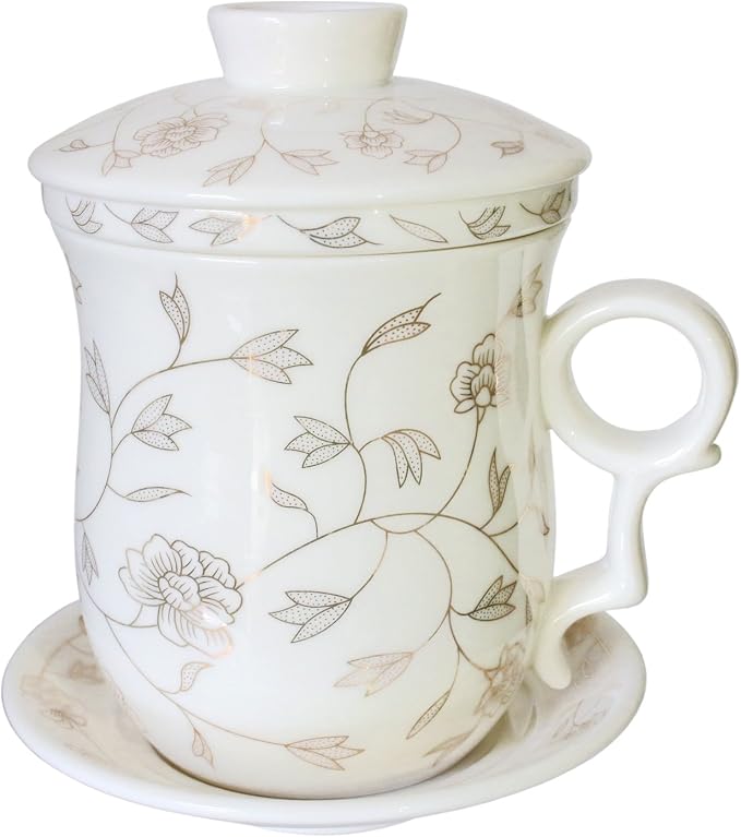 Porcelain Tea Cup with Infuser Lid and Saucer Sets