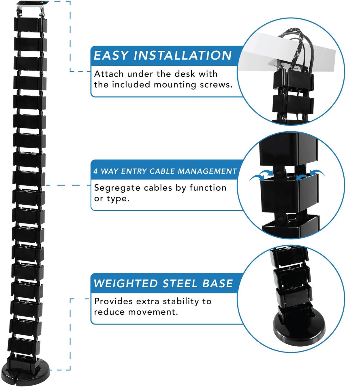 Mount-It! Cable Management Spine, 50" Desk Cord Organizer