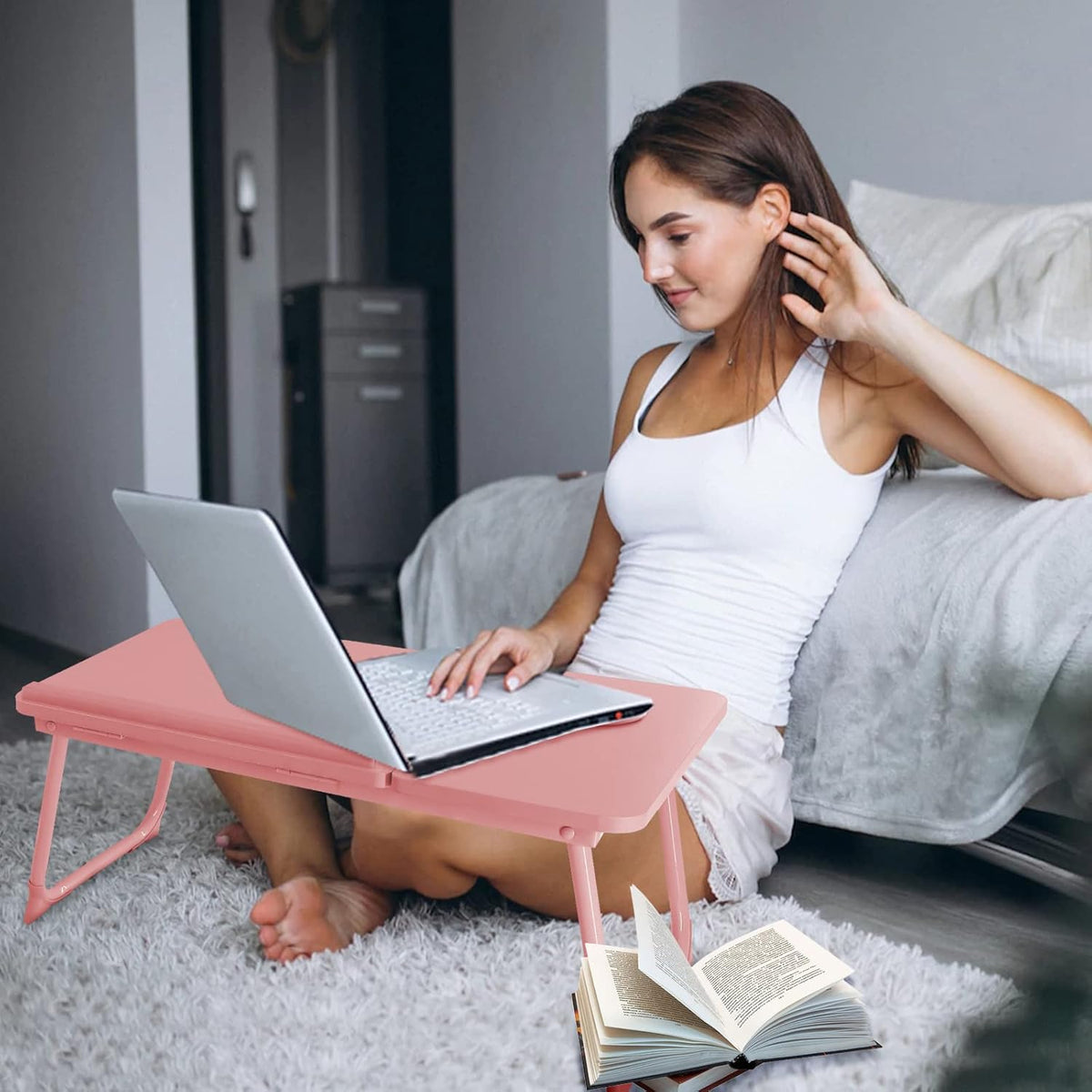 EYdoter Foldable Lap Desk, Adjustable Laptop Bed Table with Cup Holder