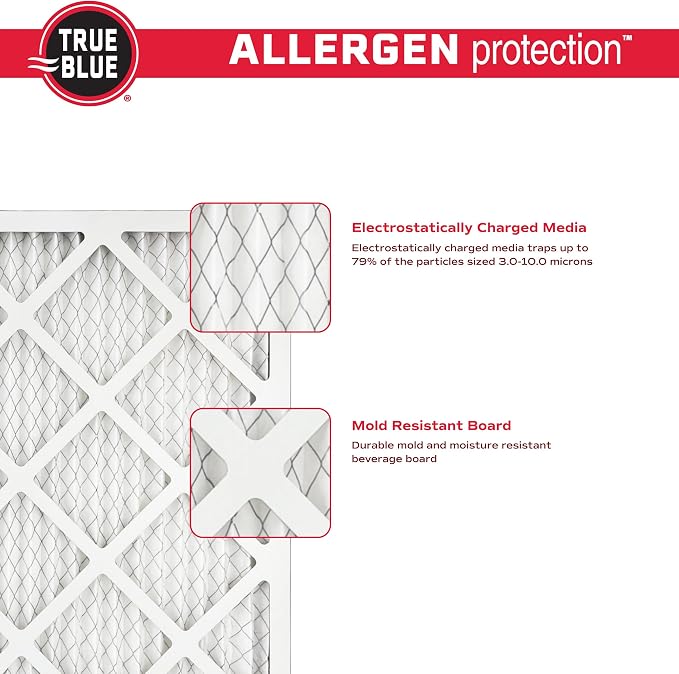 True Blue 16x25x1 MERV 11 Allergen Air Filter | Electrostatic Pleated HVAC