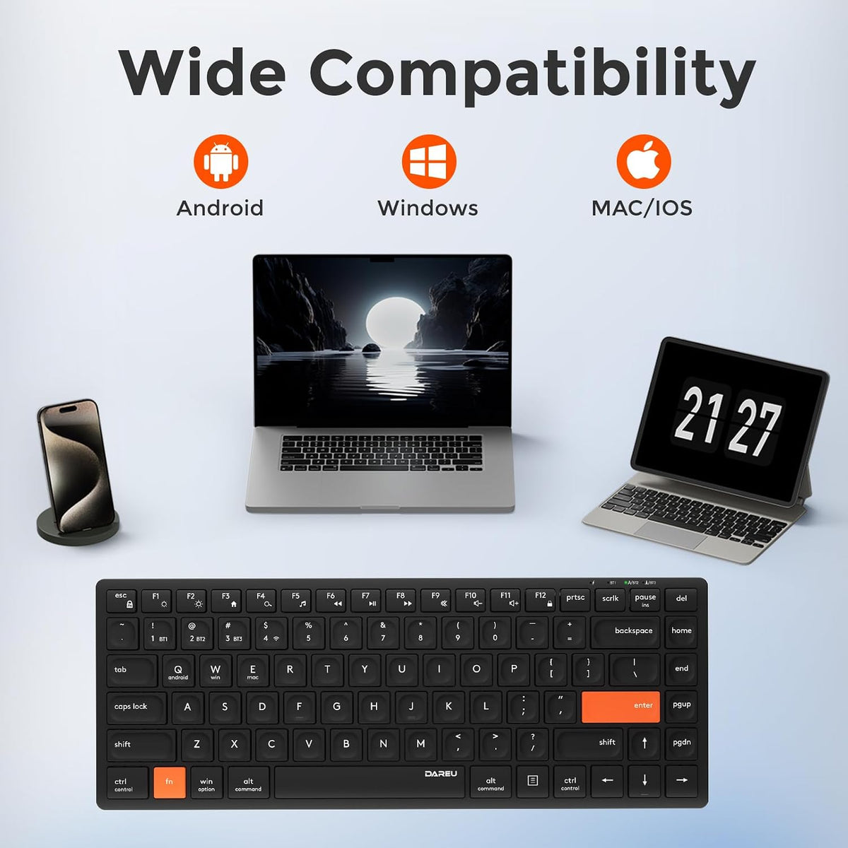DAREU Wireless Rechargeable Keyboard, Slim Mini Wireless Keyboard