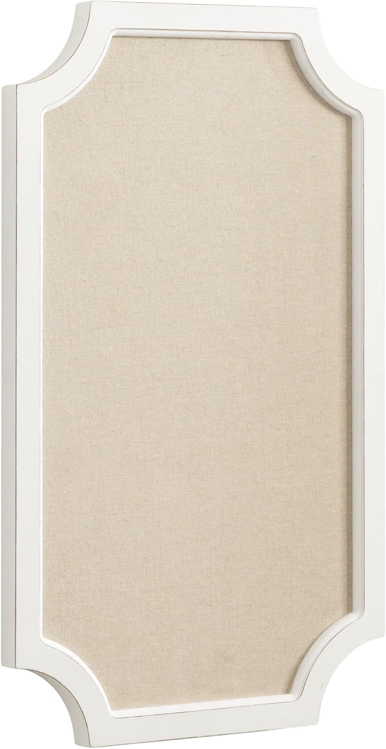 Hogan Framed Scalloped Decorative Wall Pinboard; White; 18 x 30; Rustic Modern Farmhouse Bulletin Board for Wall Organization and Decorative Displays