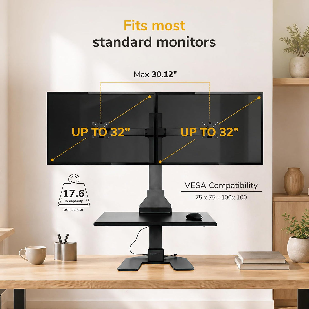 Mount-It! Dual Monitor Electric Standing Desk Converter, Sit-Stand Riser