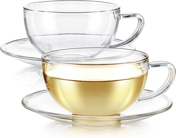 Teabloom Kyoto Teacup and Saucer Set 2-Pack – Standard Teacup Size – 6 OZ/ 180