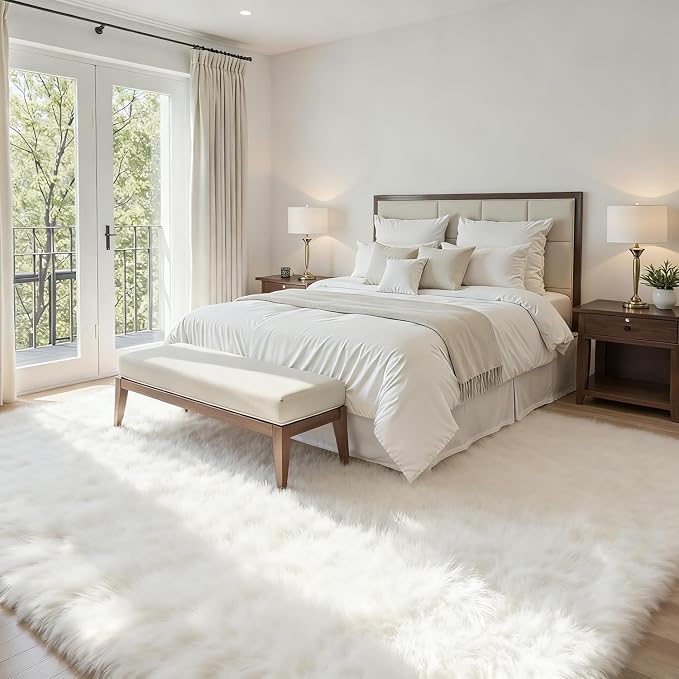 5x8 Area Rugs for Living Room: Soft Fluffy Shag White Rugs for Bedroom