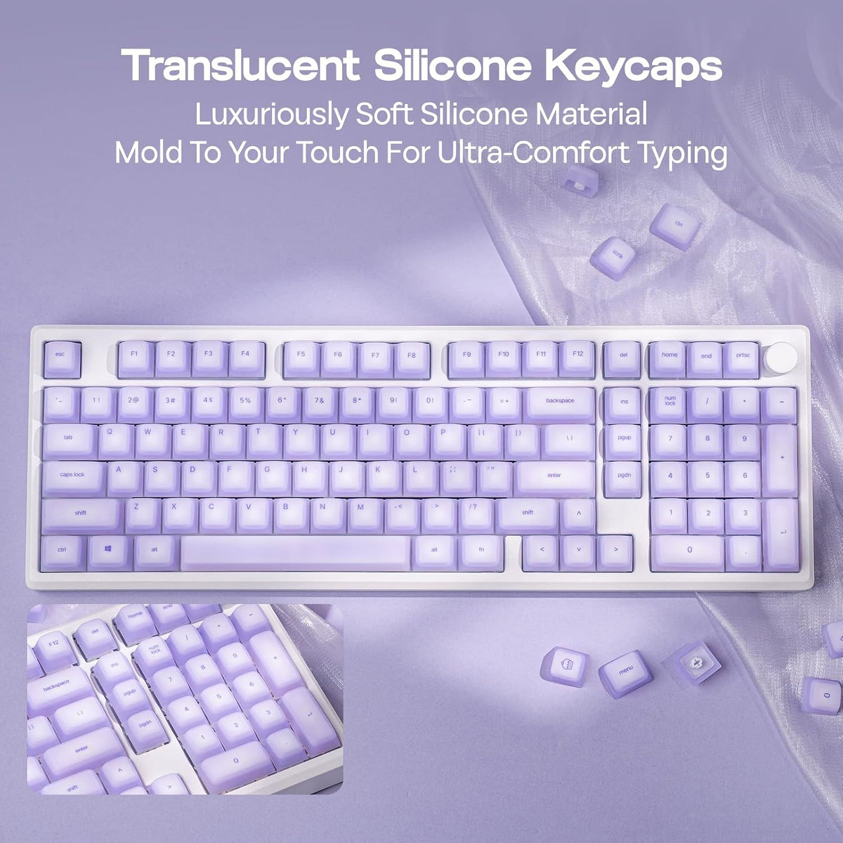 EPOMAKER AegisSil Keycap Set, Silicone Material, Cherry Profile, 113 Keys, 65%/75%/Full Size, Custom Keyboard Keycaps Set for Cherry MX, Kailh, Outemu, Gateron Mechanical Gaming Keyboard (Purple)