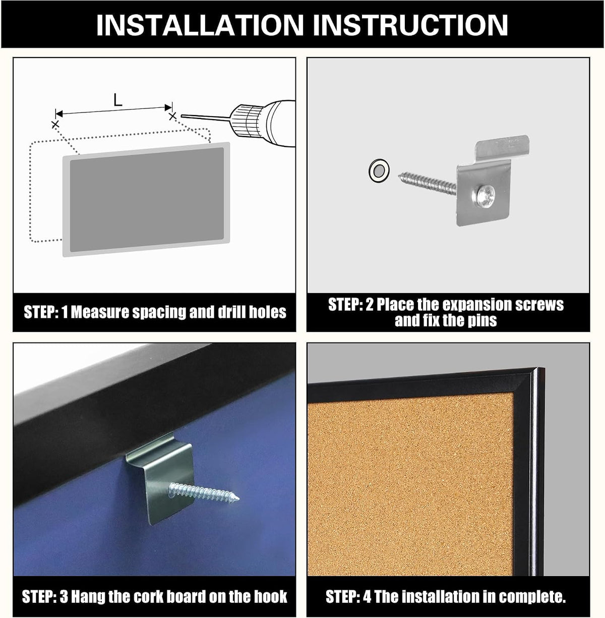 ORIENTOOLS 24x36 Cork Board with Wooden Frame, Hanging Pins for Office Home