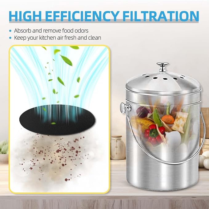 6 Pack Compost Filters for Countertop Bin, 6.7 Inch Charcoal Filters for