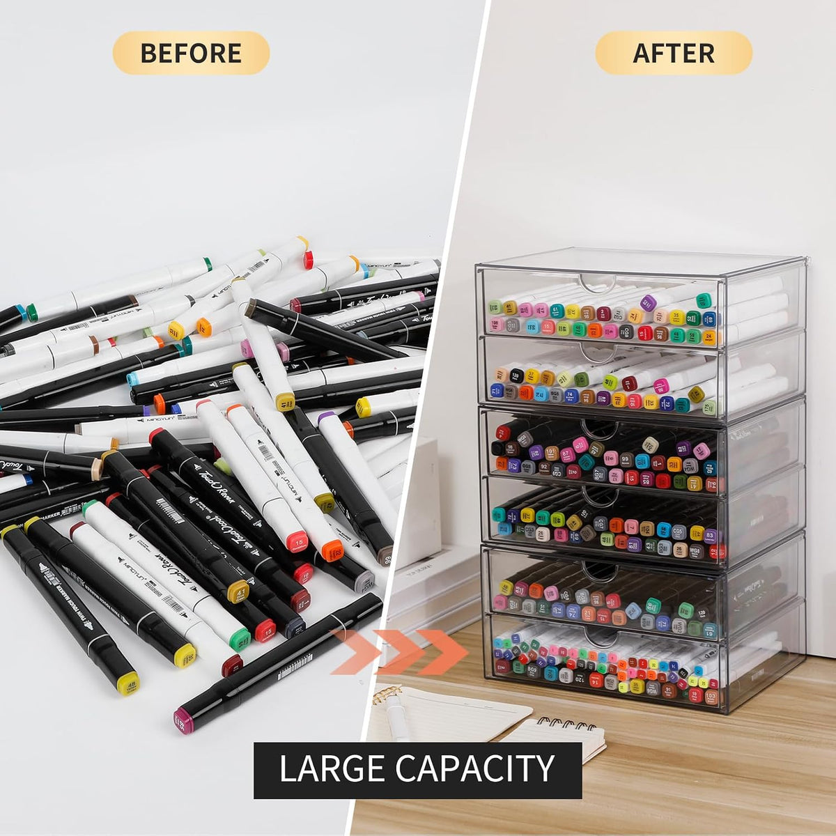 Clear Desk Drawer Organizer, 6 Drawers, Plastic
