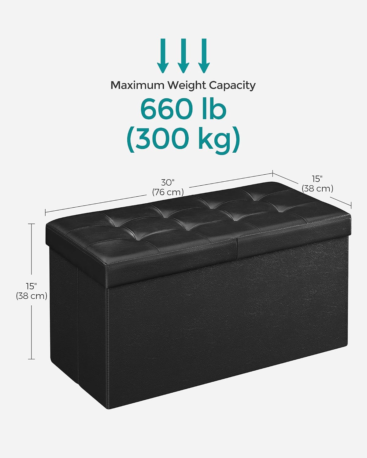 SONGMICS 30 Inches Folding Storage Ottoman Bench with Flipping Lid