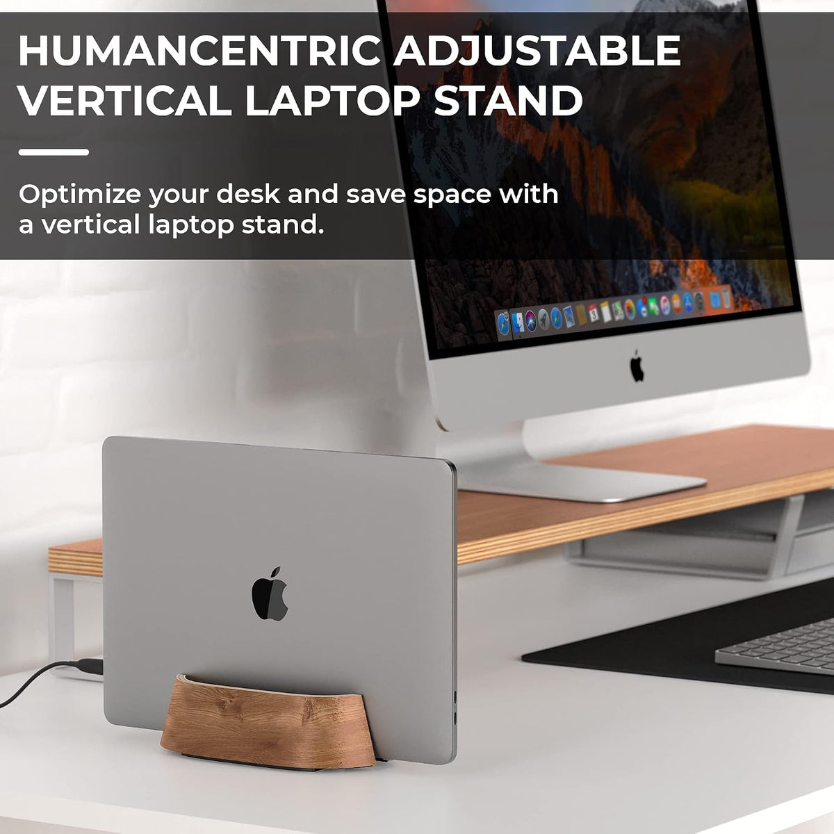 HumanCentric Vertical Laptop Stand in Black Walnut Wood, Adjustable