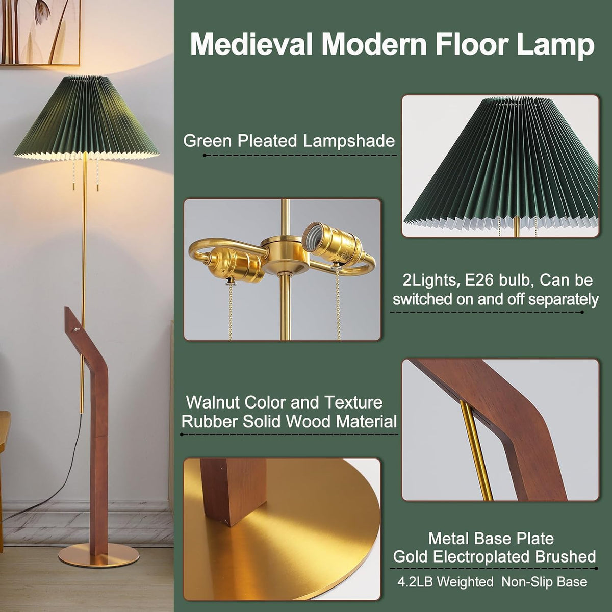 Floor Lamps for Living Room,Gold Mid Century Modern Wood Standing Lamp