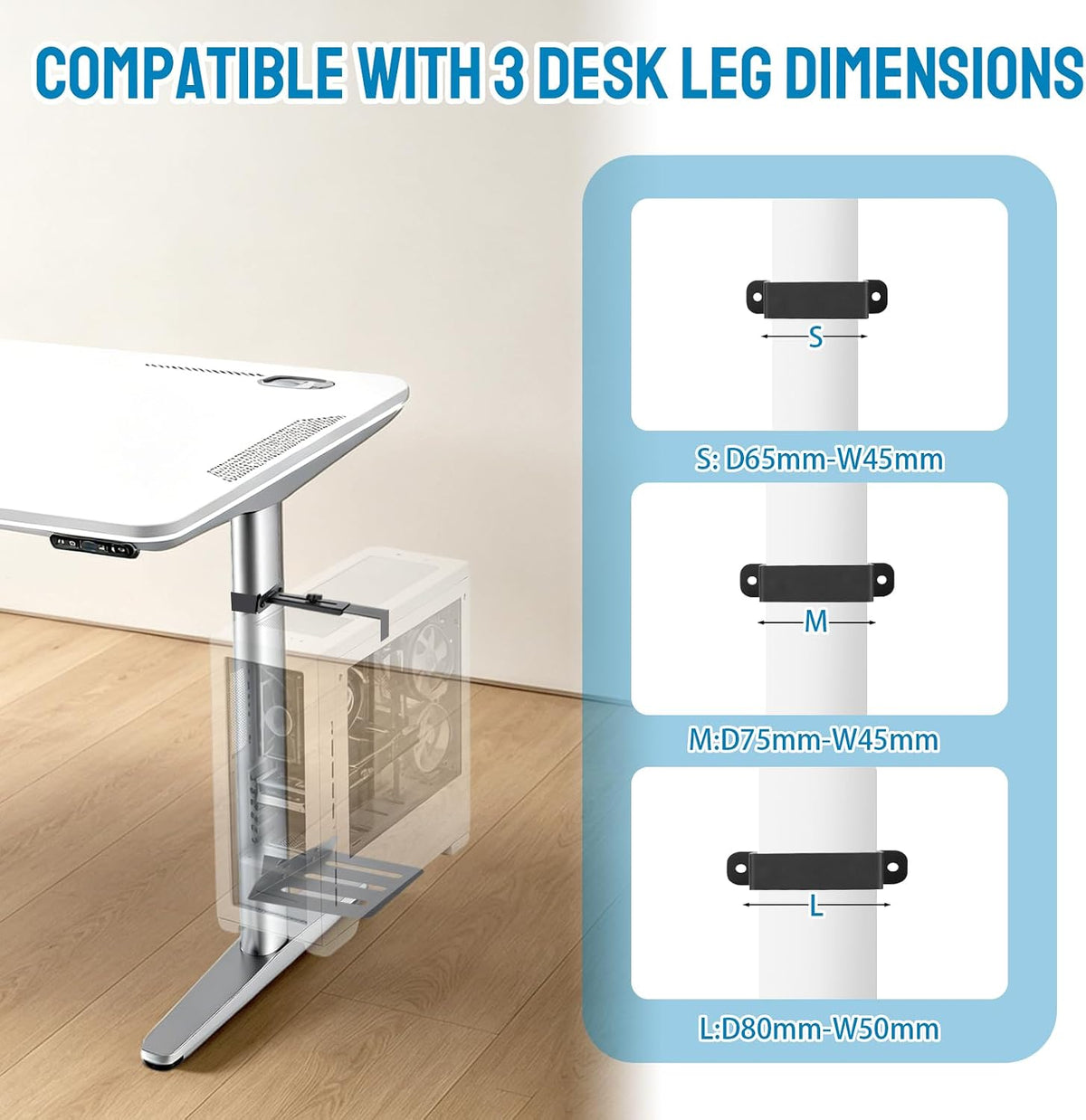 Under Desk PC Mount, Clamp-on Computer Tower Case Holder, 50Lbs Loads