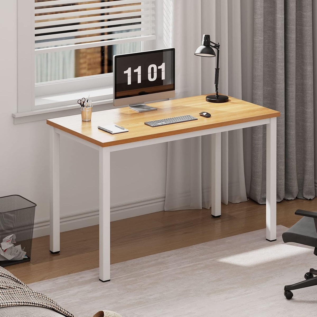 Need Small Teak Computer Desk, 39.4 Inch Sturdy Writing Desk, Compact