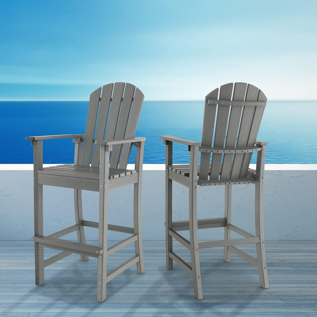 GIANTEX Outdoor HDPE Bar Stool, Tall Adirondack Chair with Armrests and Footrest, 30 Inches Counter Height Bar Stool for Garden, Backyard, Weather Resistance, Easy Maintenance (2, Gray)