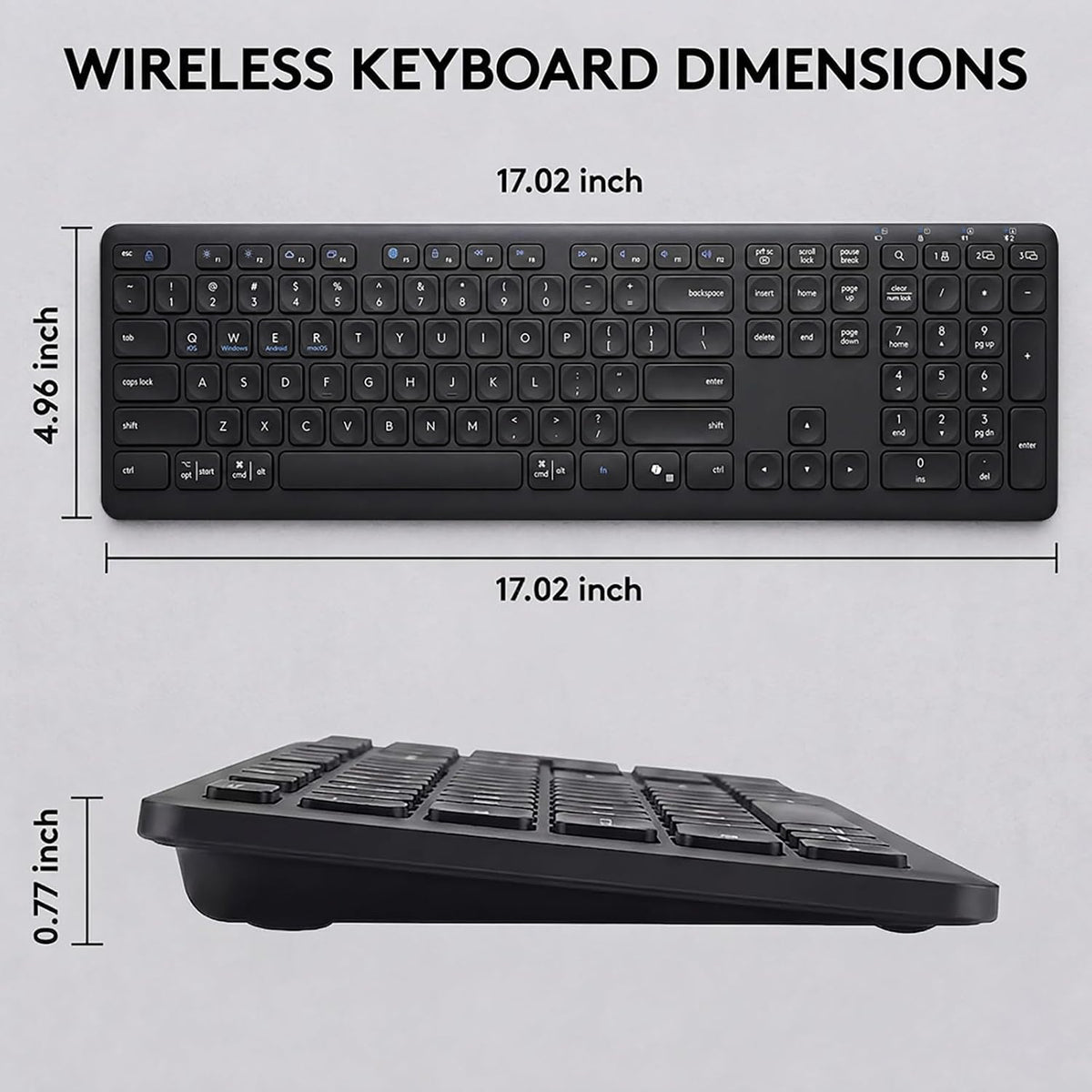 Wireless Bluetooth Keyboard, Full Size Multi-Device Keyboard for PC, Laptop