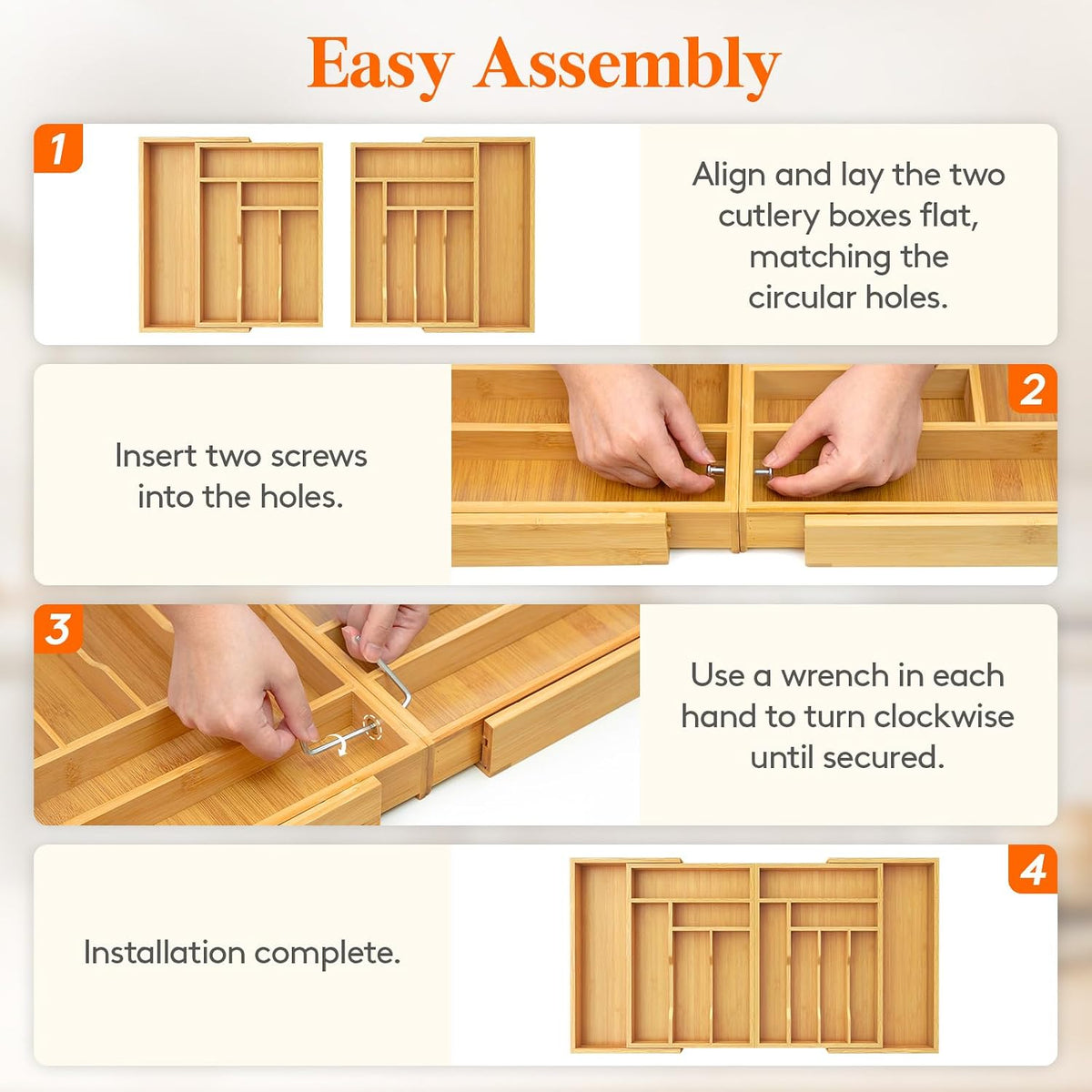 Lifewit Large Silverware Drawer Organizer, Bamboo Utensil Tray for Kitchen