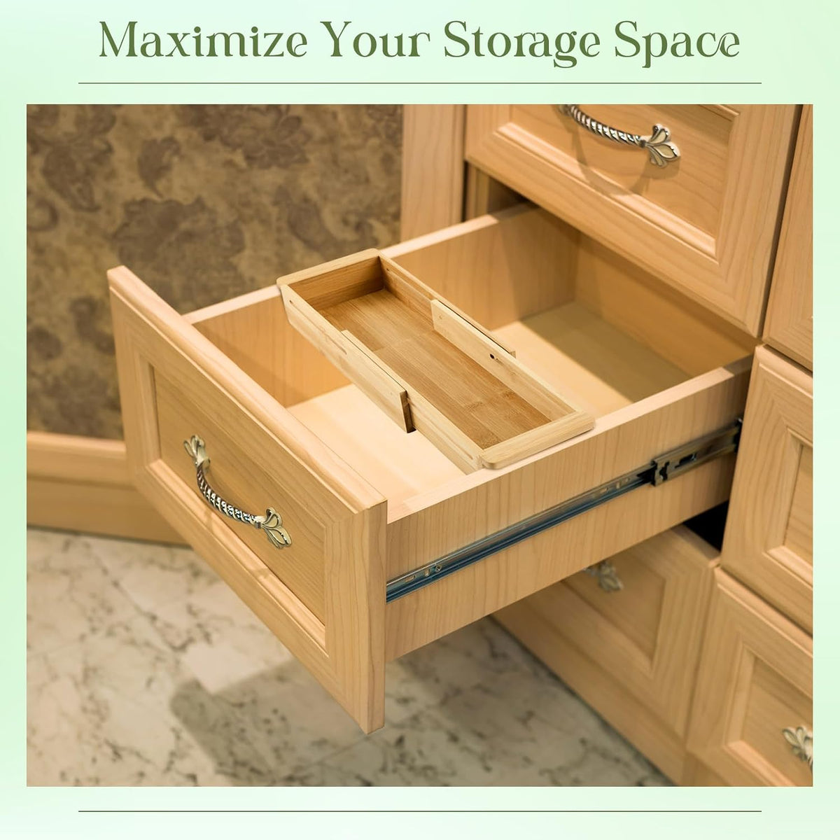 LemonRoad 2 Pcs Sliding Drawer Organizer Bamboo, Wood, 12.4-17.7 Inch