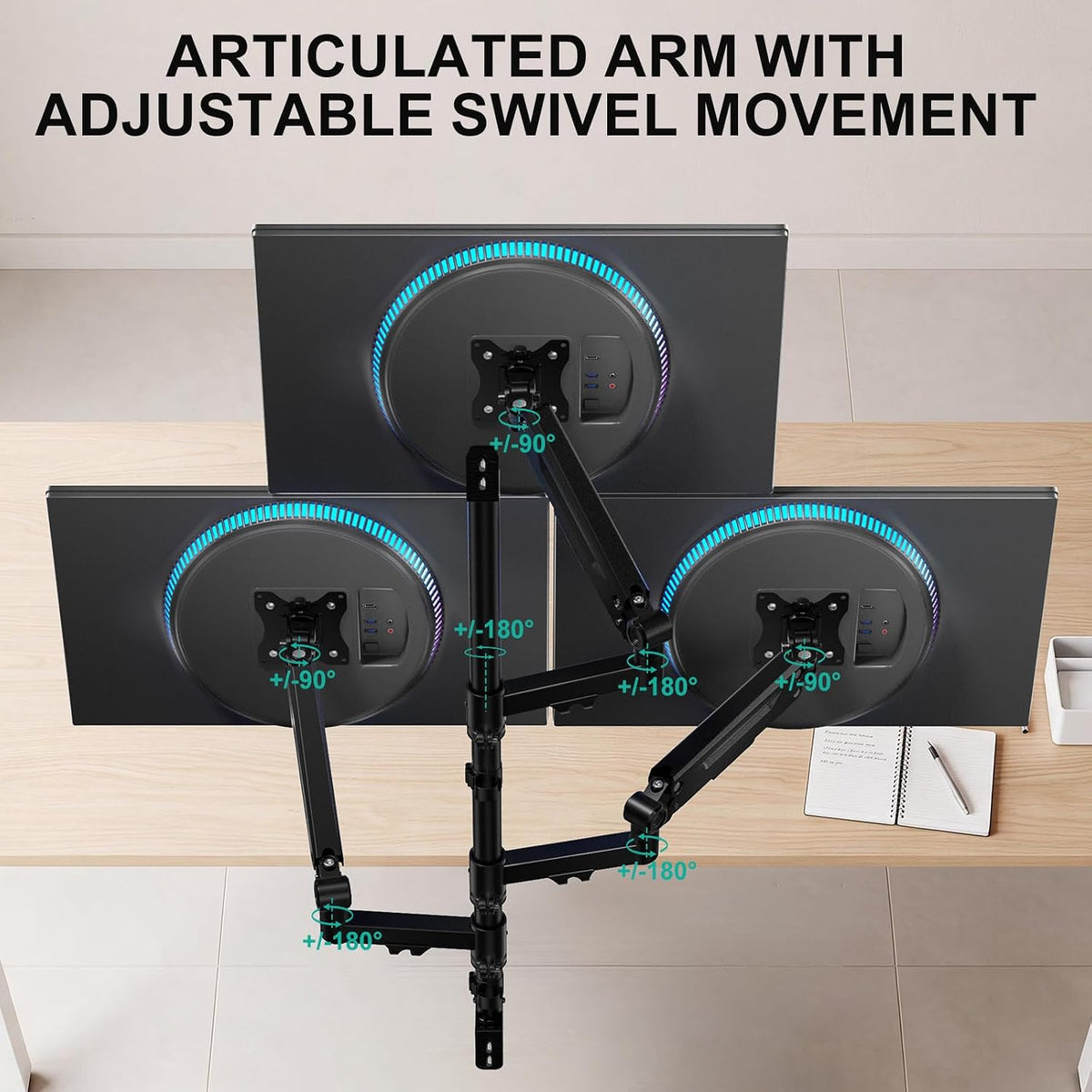 WALI Triple Monitor Wall Mount for 17-34 inch Screens, 22lbs per Arm, Black