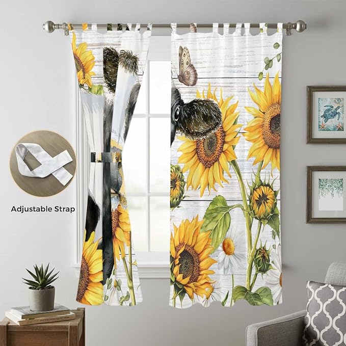 Retro Farmhouse Floral Living Room Curtains 96 Inch Length, Window Curtains Tab