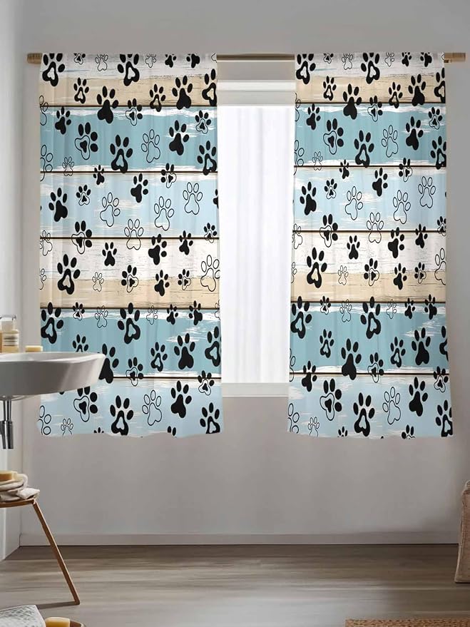 Sheer Curtains 72 Inches Long, Vintage Farmhouse Country Wood Grain Privacy