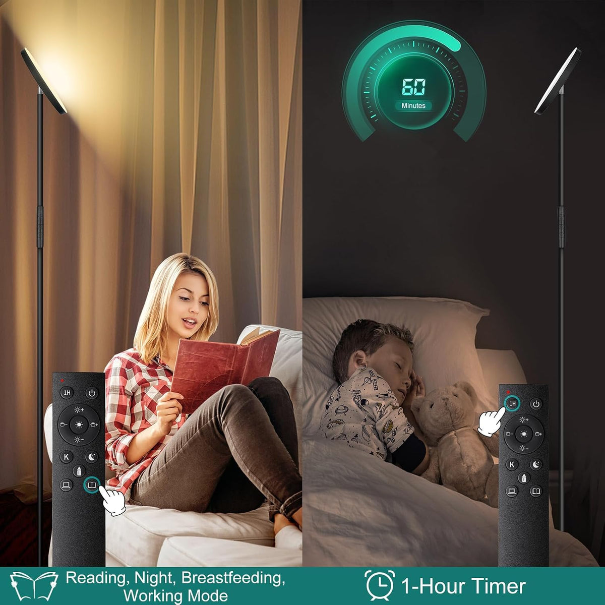 Floor Lamp, Upgraded 40W 4000LM Super Bright Torchiere LED Floor Lamps for Living Room, Stepless Dimmable Color Temperature 2700K-6500K with Remote & Touch Control, Standing Light for Bedroom Office