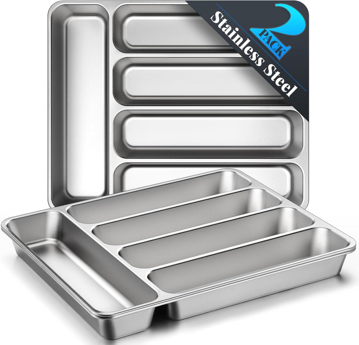IKOCO 2-Pack Silverware Organizer, Stainless Steel, Dishwasher Safe