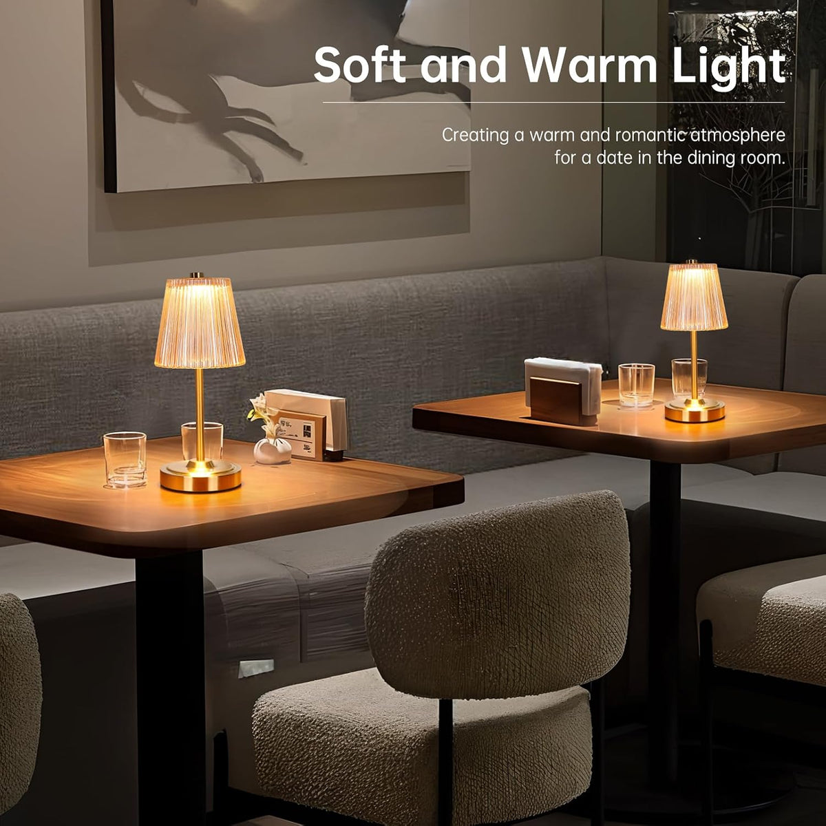 Shenmoyl Cordless Touch Table Lamp with 5200mAh Battery - 3 Adjustable Color Temperatures & Dimmable, Rechargeable Desk Lamp for Bedroom, Living Room, Office, Entryway, Bookshelves (Amber Stripe)