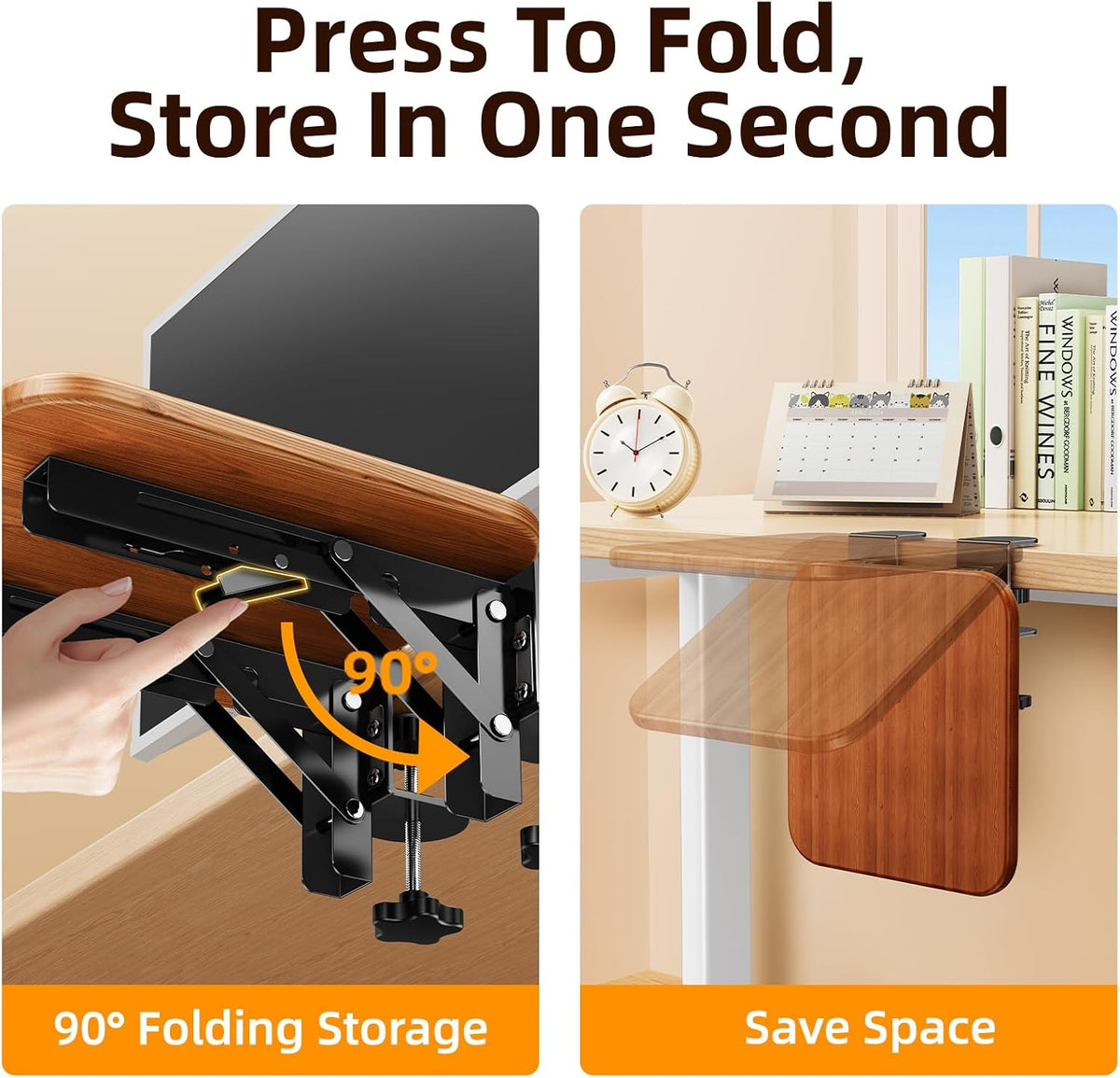 Ergonomic Wood Desk Extender Tray, Foldable Elbow Wrist Rest Shelf